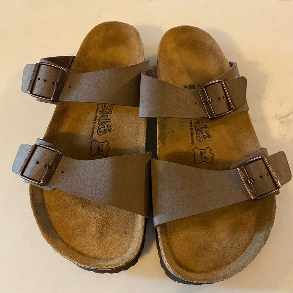 Birki’s Birkenstock Men’s 11 Classic Double Buckle Brown Leather Slide Sandals